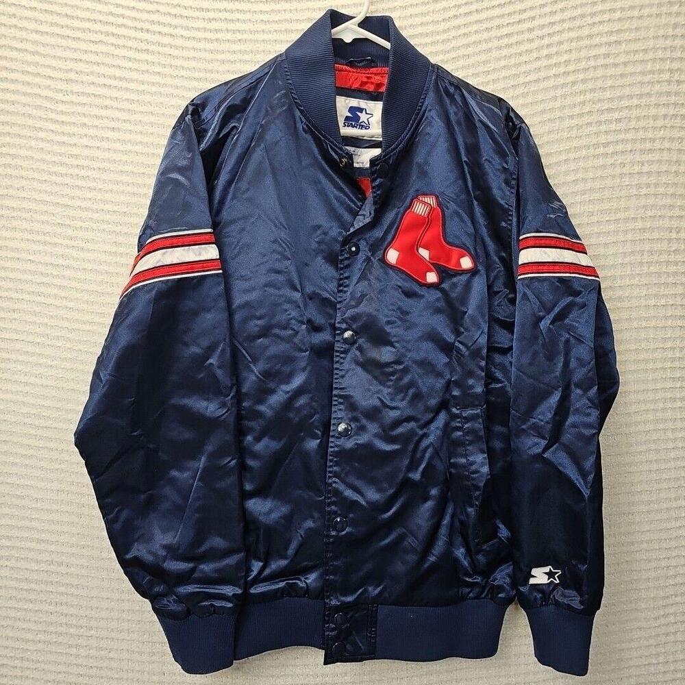 Boston Red Sox Starter Varsity Satin Snap Jacket Logo Medium EUC Starter Red Sox